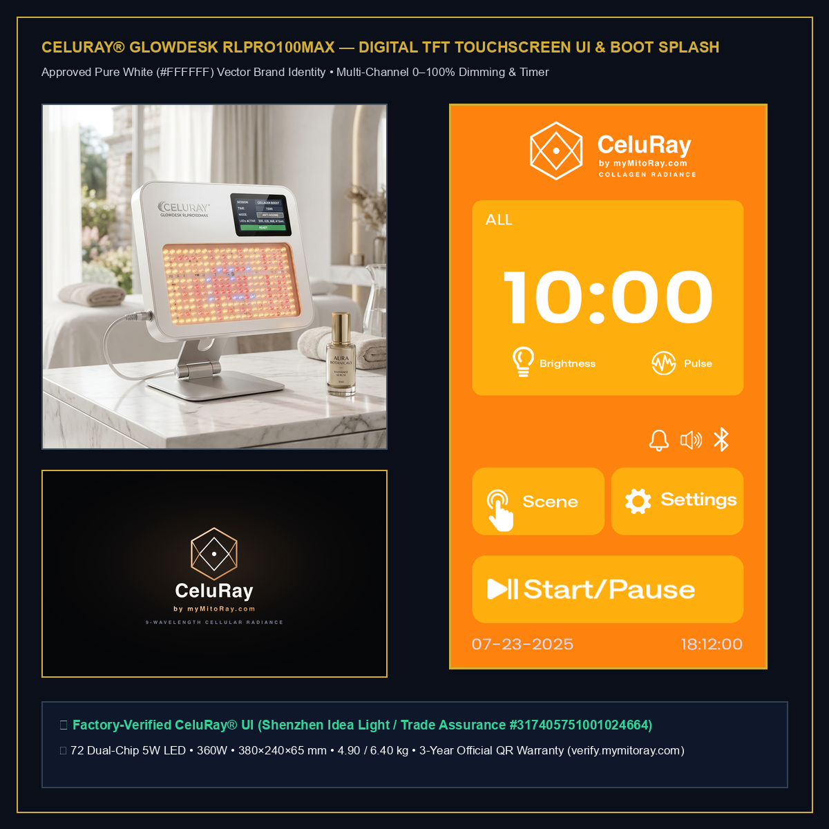 CeluRay GlowDesk RLPRO100MAX White Touchscreen UI